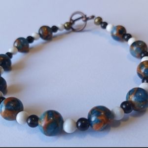 Imperial Jasper, Howlite and Obsidian Bracelet